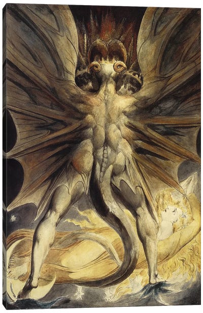 The Great Red Dragon and the Woman Clothed in the Sun, c. 1803-1805 Canvas Art Print - William Blake