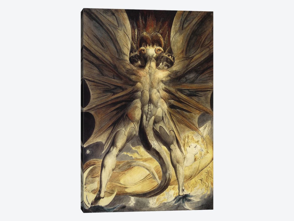 The Great Red Dragon and the Woman Clothed in the Sun, c. 1803-1805 by William Blake 1-piece Canvas Wall Art