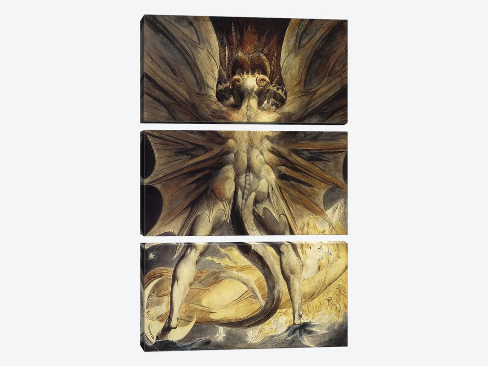 The Great Red Dragon and the Woman Clothed in the Sun, c. 1803-1805 by William Blake 3-piece Canvas Wall Art