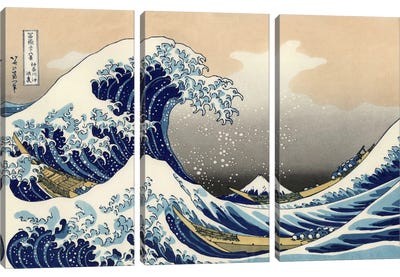 The Great Wave at Kanagawa, 1829 Canvas Art Print - 3-Piece Scenic & Landscape Art
