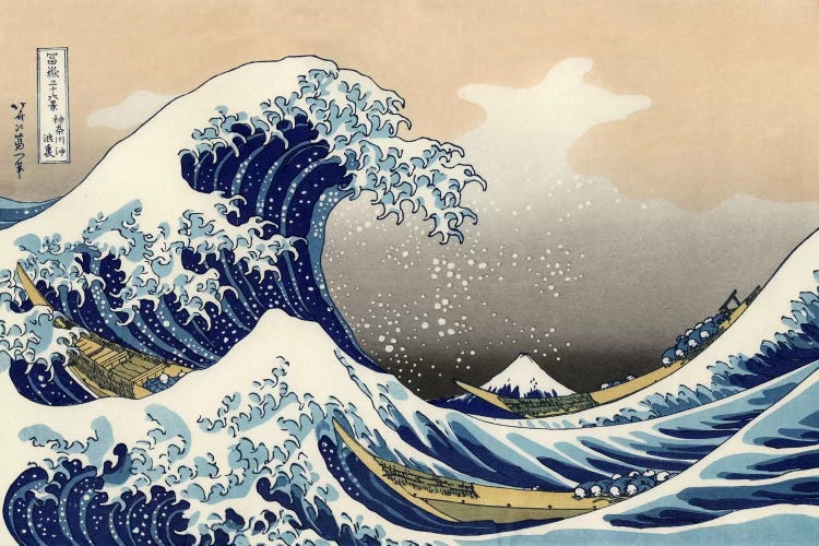 Hokusai Great Wave Kanagawa Illustration SINGLE CANVAS WALL ART Picture Print 