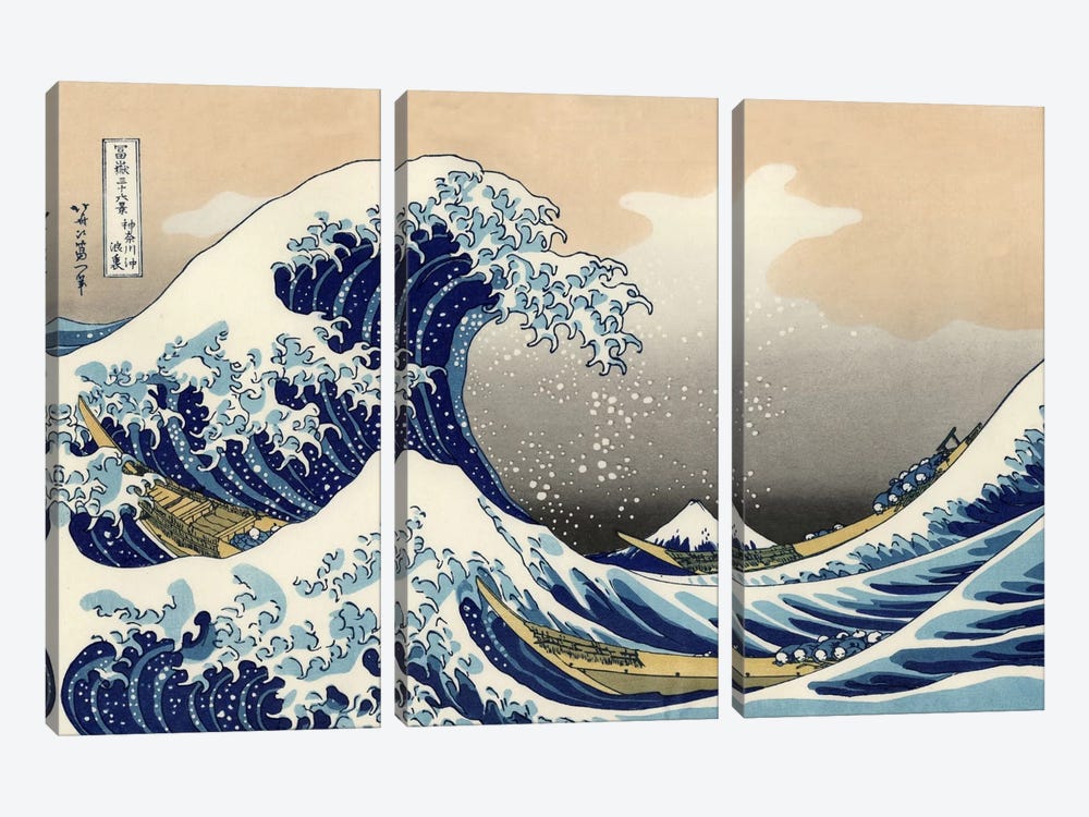 The Great Wave at Kanagawa, 1829 by Katsushika Hokusai 3-piece Canvas Print