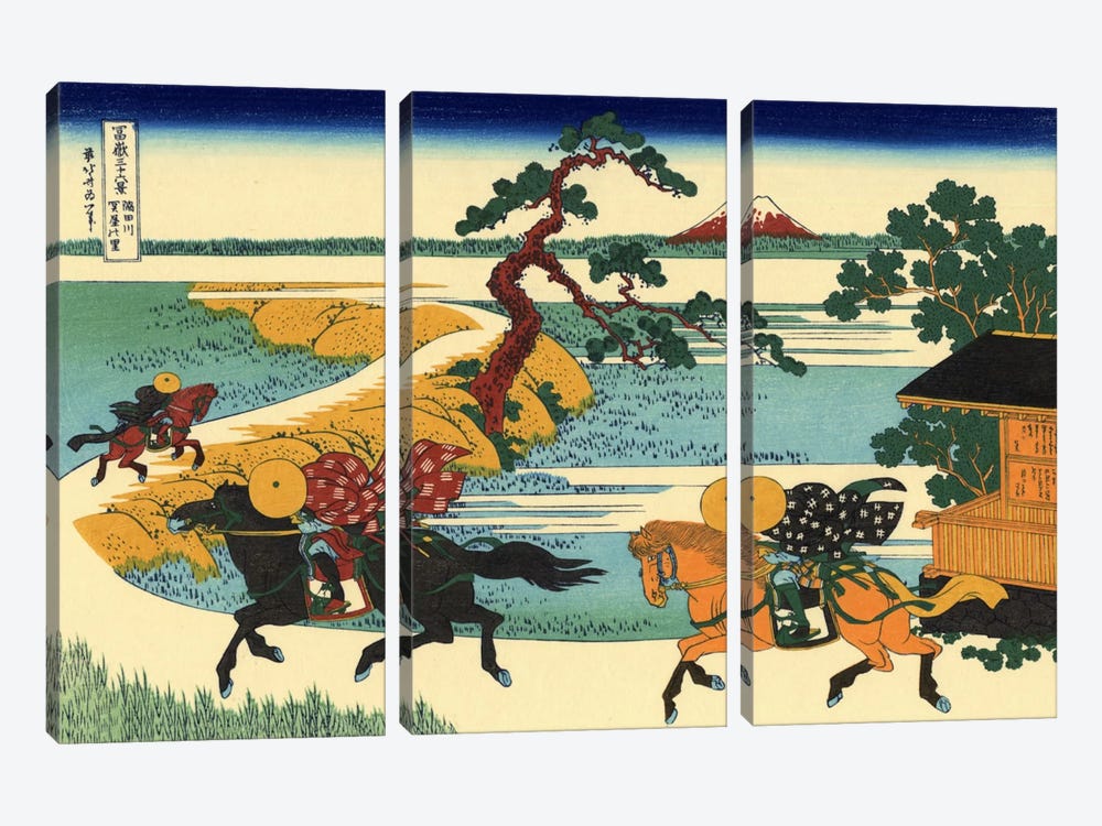Barrier Town on the Sumida River (Sumidagawa Sekiya no sato) by Katsushika Hokusai 3-piece Canvas Art Print