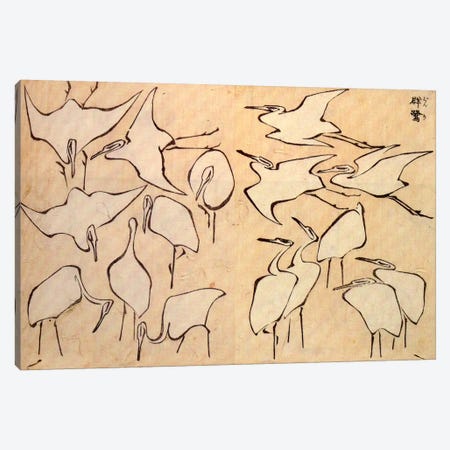 Cranes Canvas Print #1181} by Katsushika Hokusai Canvas Art Print