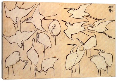 Cranes Canvas Art Print - Katsushika Hokusai