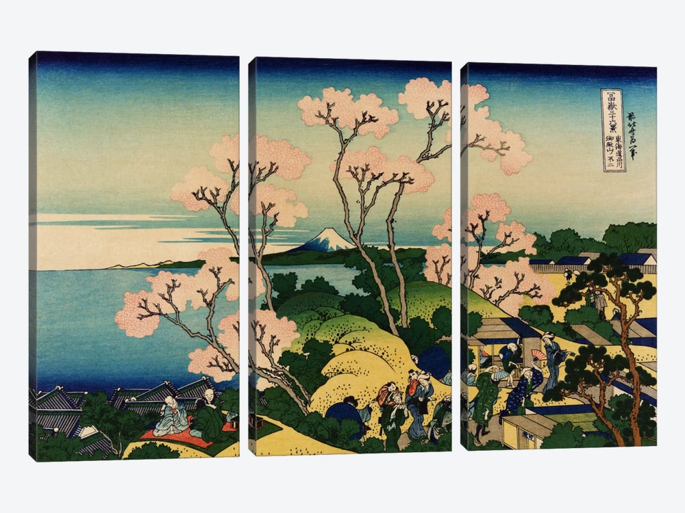 Goten-yama-hill, Shinagawa on the Tokaido (Tokaido Shinagawa Goten'yama no Fuji) by Katsushika Hokusai 3-piece Art Print