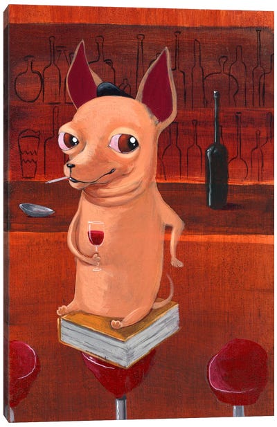 Chihuahua At The Bar Canvas Art Print - Brian Rubenacker