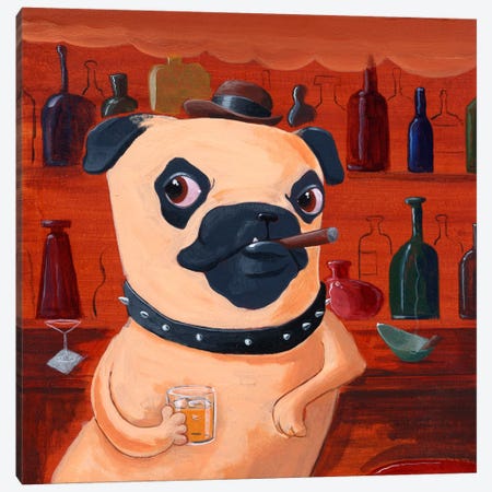 Pug At The Bar Canvas Print #12046} by Brian Rubenacker Canvas Art