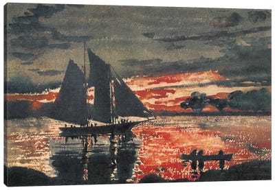 Sunset Fires, 1880 Canvas Art Print - Lake & Ocean Sunrise & Sunset Art