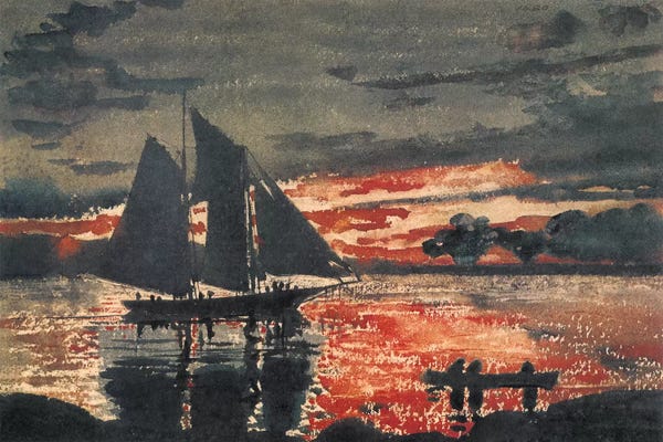 Canoes: Sunset Fires, 1880 by Winslow Homer