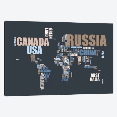 World Map in Words Canvas Print #12806} by Michael Tompsett Canvas Wall Art