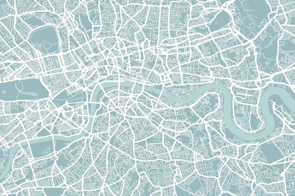 London Maps: Turquoise London Map by Michael Tompsett