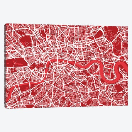 London Map III (Red) Canvas Print #12810} by Michael Tompsett Canvas Art