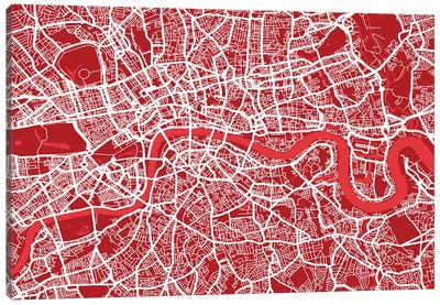 London Map III (Red) Canvas Art Print - London Maps