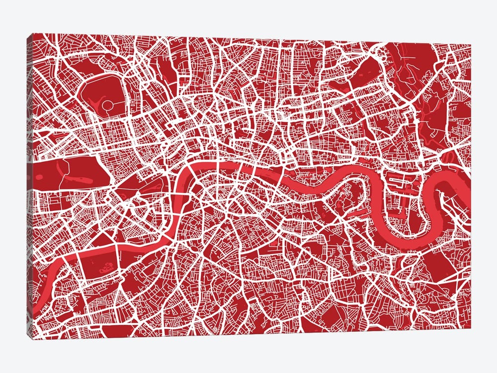 London Map III (Red) by Michael Tompsett 1-piece Canvas Artwork