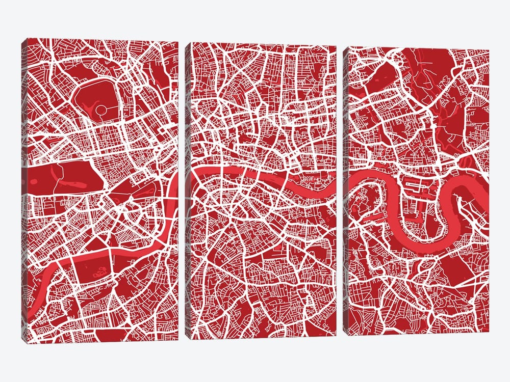 London Map III (Red) by Michael Tompsett 3-piece Canvas Art