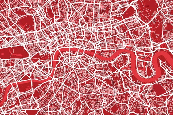 London Maps: London Map III (Red) by Michael Tompsett