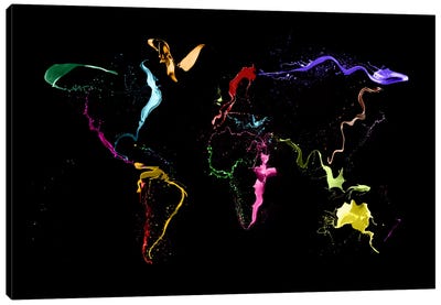 World Map (Abstract Paint) II Canvas Art Print - 3-Piece Map Art