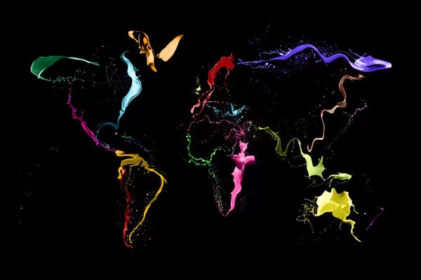 Maps: World Map (Abstract Paint) II by Michael Tompsett