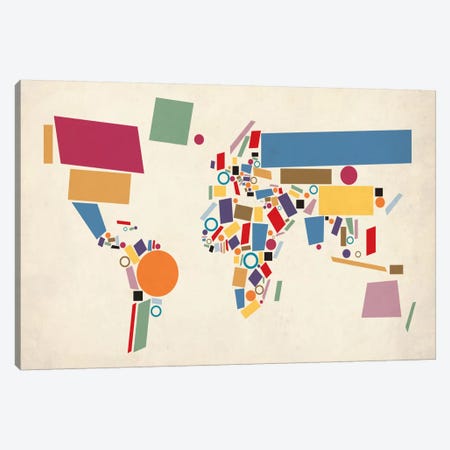 Geometric World Map (Abstract) Canvas Print #12818} by Michael Tompsett Canvas Wall Art