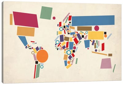 Geometric World Map (Abstract) Canvas Art Print - 3-Piece Maps