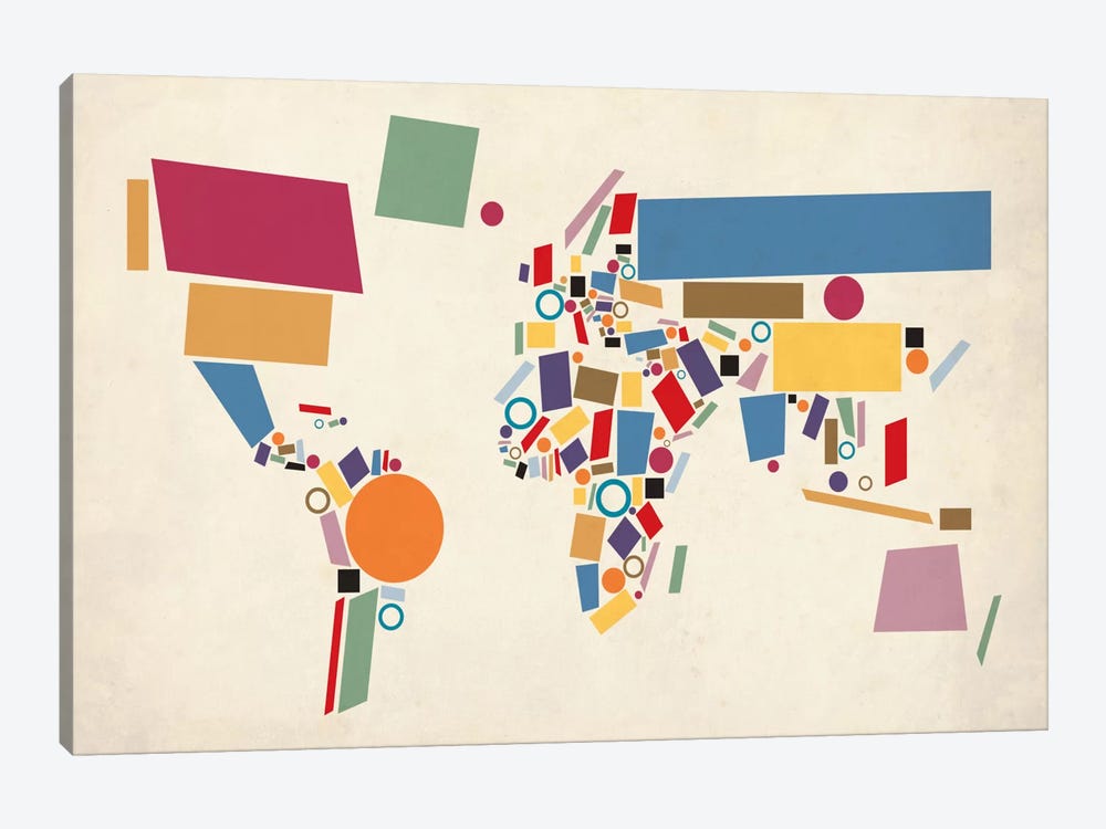 Geometric World Map (Abstract) by Michael Tompsett 1-piece Canvas Artwork