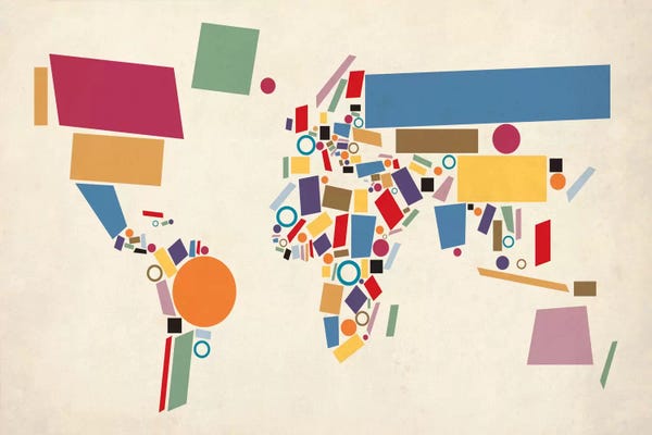 Mid-Century Modern Décor: Geometric World Map (Abstract) by Michael Tompsett