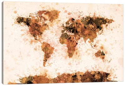 Bronze Paint Splash World Map Canvas Art Print - World Map Art