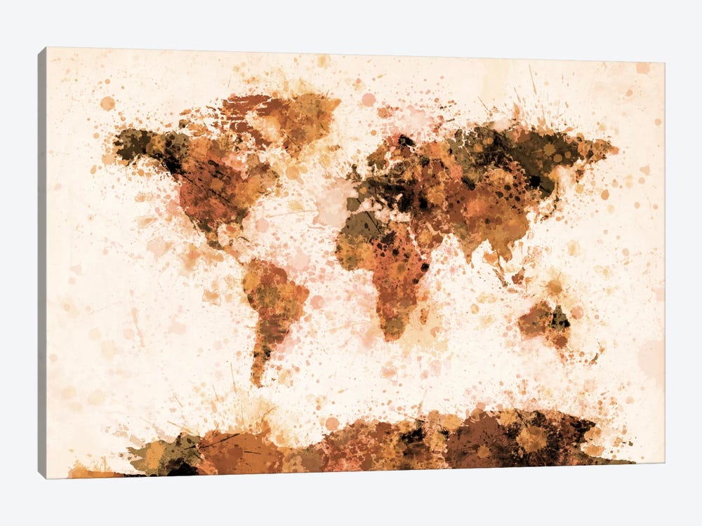 Bronze Paint Splash World Map by Michael Tompsett 1-piece Art Print