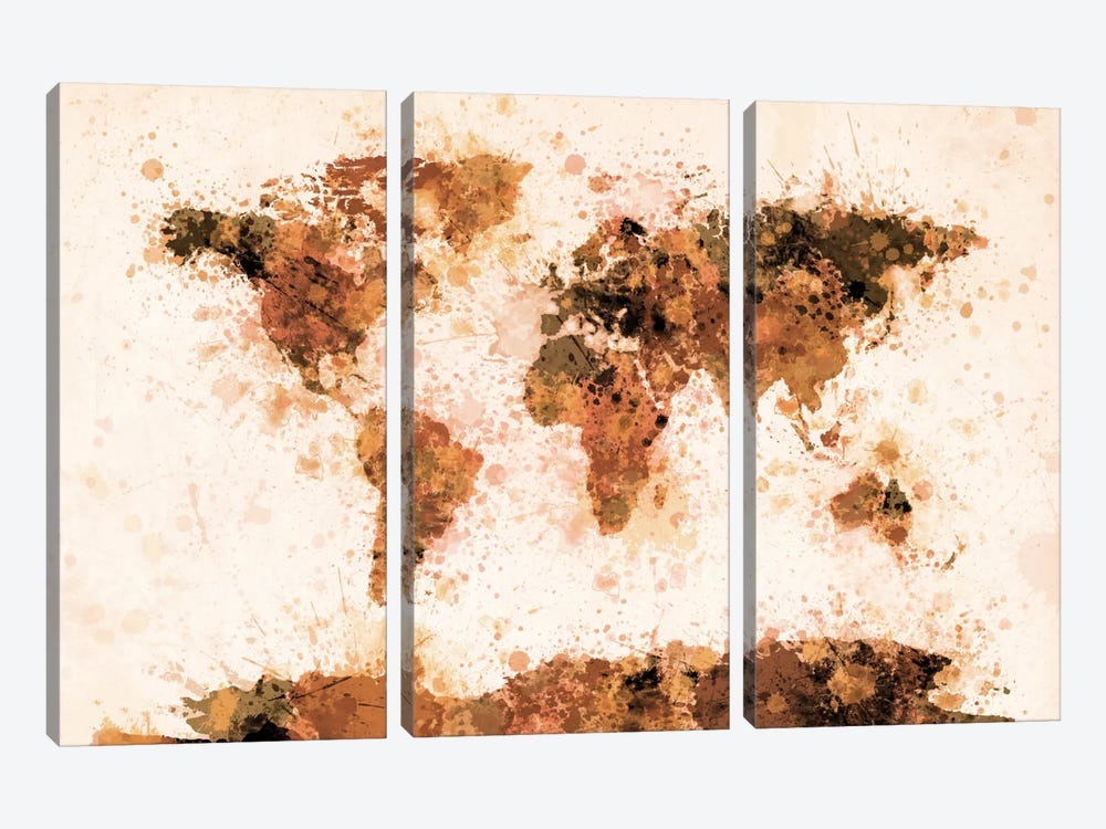 Bronze Paint Splash World Map by Michael Tompsett 3-piece Art Print