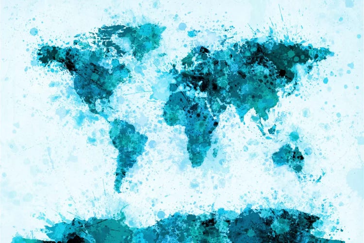 World Map Paint Splashes (Blue)