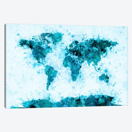 World Map Paint Splashes (Blue) Canvas Print #12820} by Michael Tompsett Canvas Print