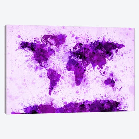 World Map Paint Splashes (Purple) Canvas Print #12821} by Michael Tompsett Canvas Art Print