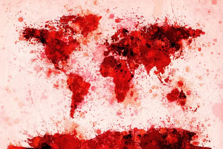 World Map Paint Splashes (Red)