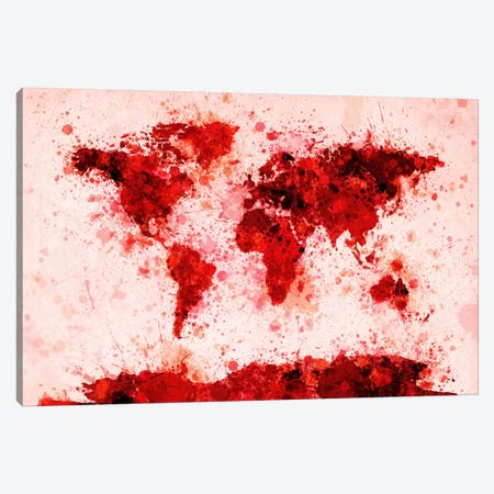 World Map Paint Splashes (Red) Canvas Print #12822} by Michael Tompsett Canvas Art Print