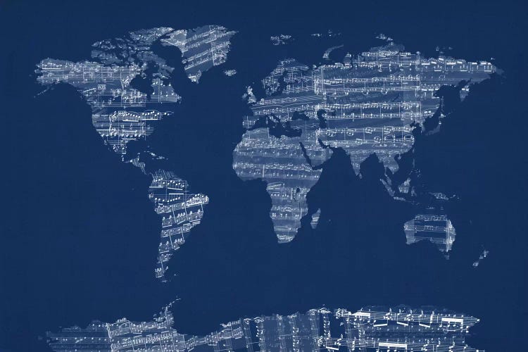 World Map Sheet Music (Blue)