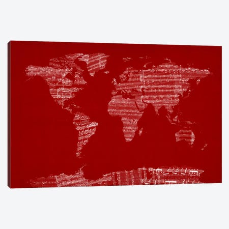 World Map Sheet Music (Red) Canvas Print #12825} by Michael Tompsett Canvas Art