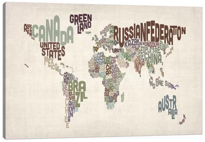 Typographic World Map VI Canvas Art Print - World Map Art