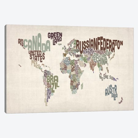 Typographic World Map VI Canvas Print #12826} by Michael Tompsett Canvas Art