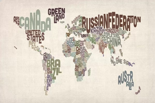 Housewarming Gifts: Typographic World Map VI by Michael Tompsett