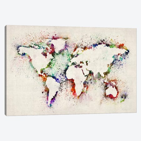 Map of The World Paint Splashes Canvas Print #12827} by Michael Tompsett Canvas Wall Art