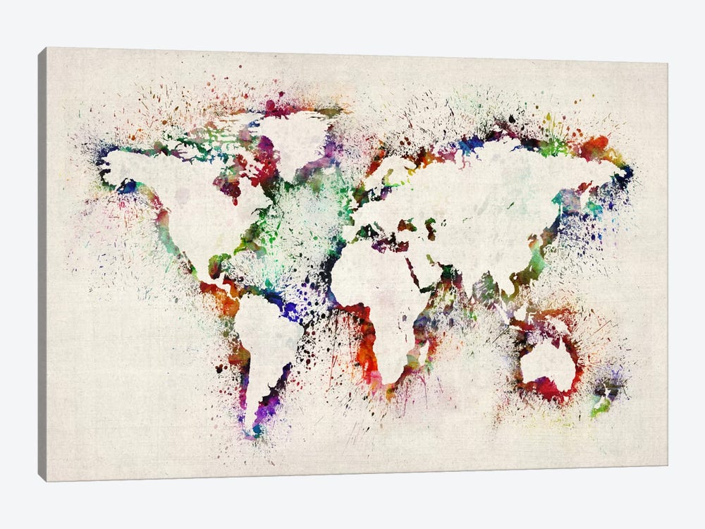 Map of The World Paint Splashes by Michael Tompsett 1-piece Canvas Wall Art