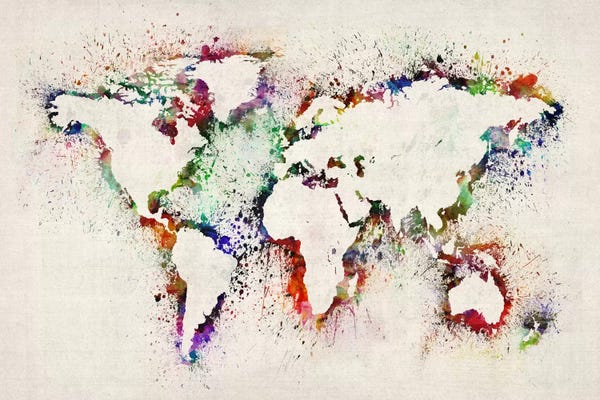 Kids Map Art: Map of The World Paint Splashes by Michael Tompsett
