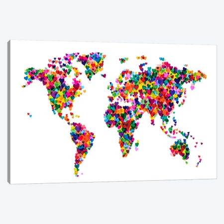 World Map Hearts (Multicolor) Canvas Print #12829} by Michael Tompsett Art Print