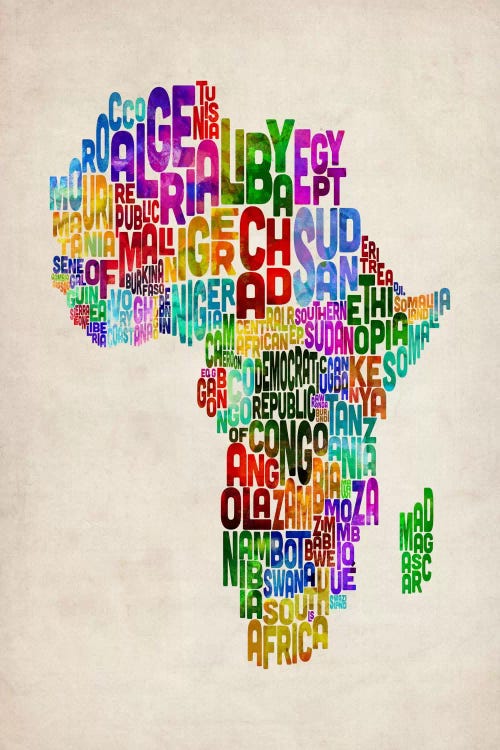 Typography Map of Africa II by Michael Tompsett wall art