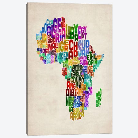 Typography Map of Africa II Canvas Print #12831} by Michael Tompsett Canvas Wall Art