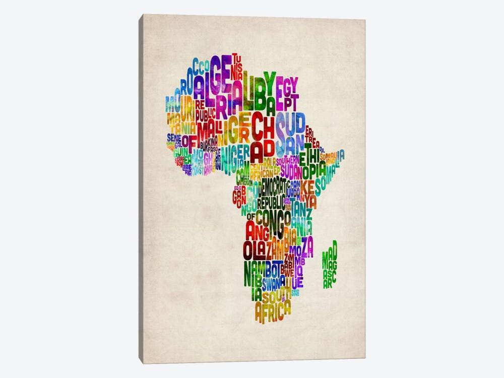 Typography Map of Africa II by Michael Tompsett 1-piece Art Print