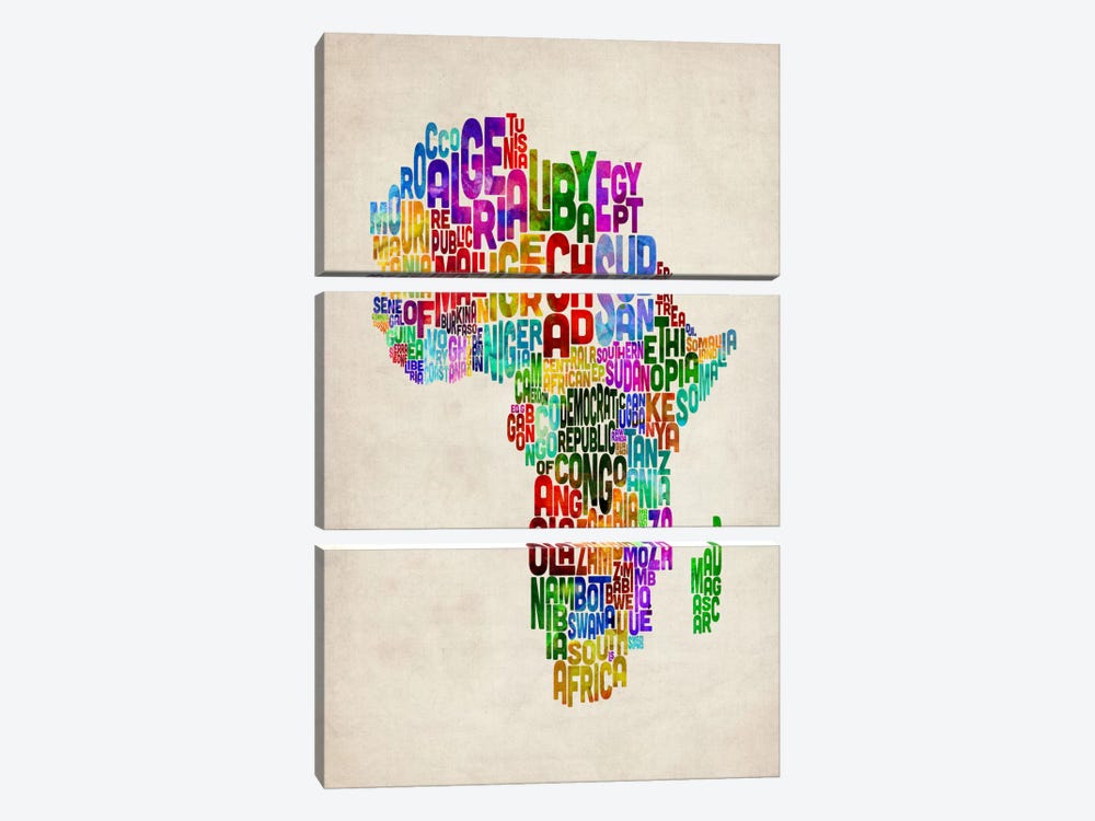 Typography Map of Africa II by Michael Tompsett 3-piece Art Print