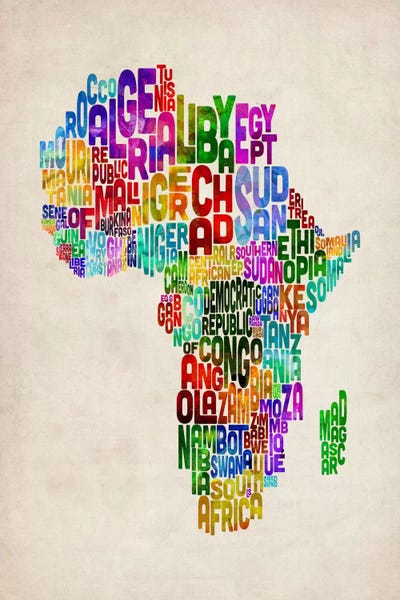 Large Map Art - Canvas Prints: Typography Map of Africa II by Michael Tompsett