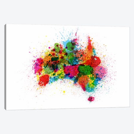 Australia Paint Splashes Map Canvas Print #12833} by Michael Tompsett Canvas Artwork